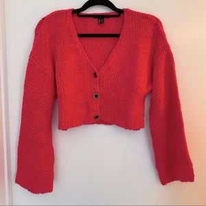 F21 - hot pink cropped sweater jacket